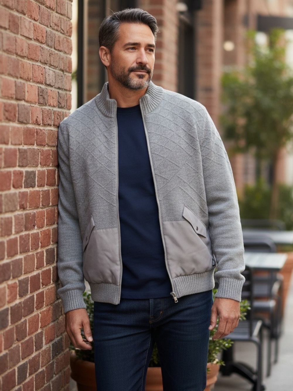 American Stitch Mens Size Medium Gray Knit Lined Cardigan Sweater Jacket